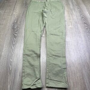 Balibaris Mens Green Twill Casual Straight Leg Flat Front Chino Pants Size 31